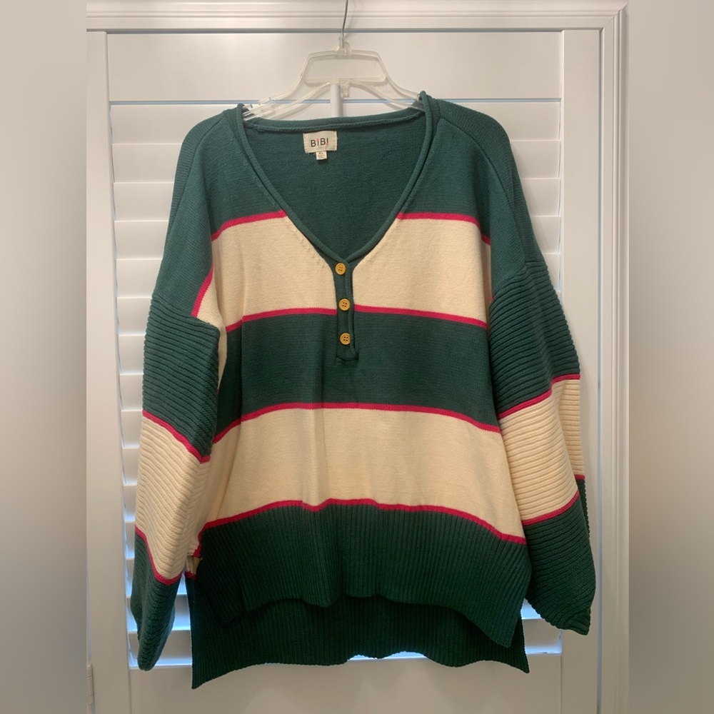 BiBi V Neck Bubble Sleeve Sweater